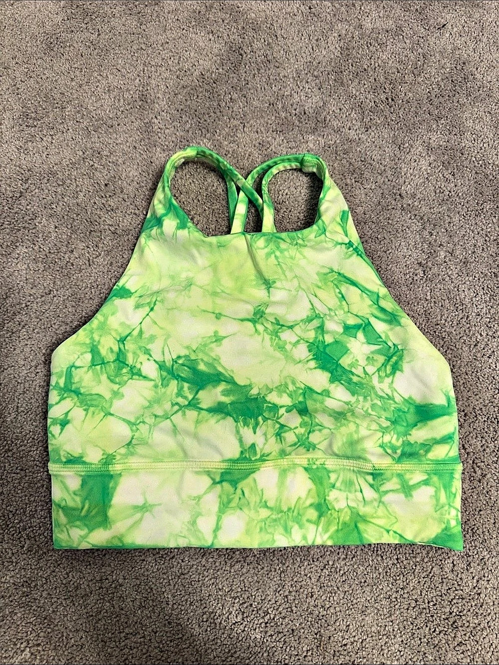 lululemon Energy Bra High Neck Long Line Shibori Green Sports Bra Size 6